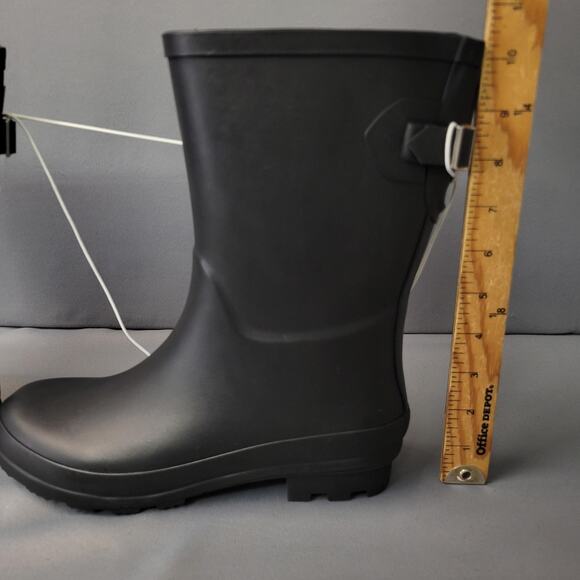 A New Day Boots Womens Size 8 Black Waterproof Mid Calf Rain Shoes Rubber Buckle - Picture 7 of 16